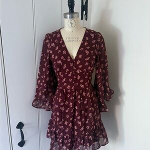 American Rag Burgundy Floral Long Sleeve Dress